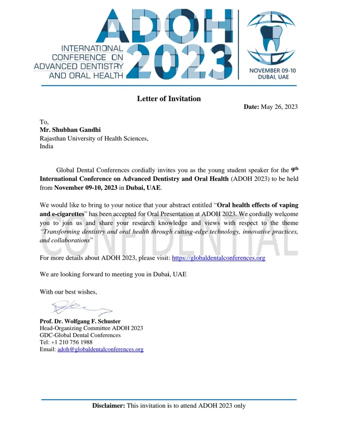 ADOH 2023 invitation to speak in Dubai